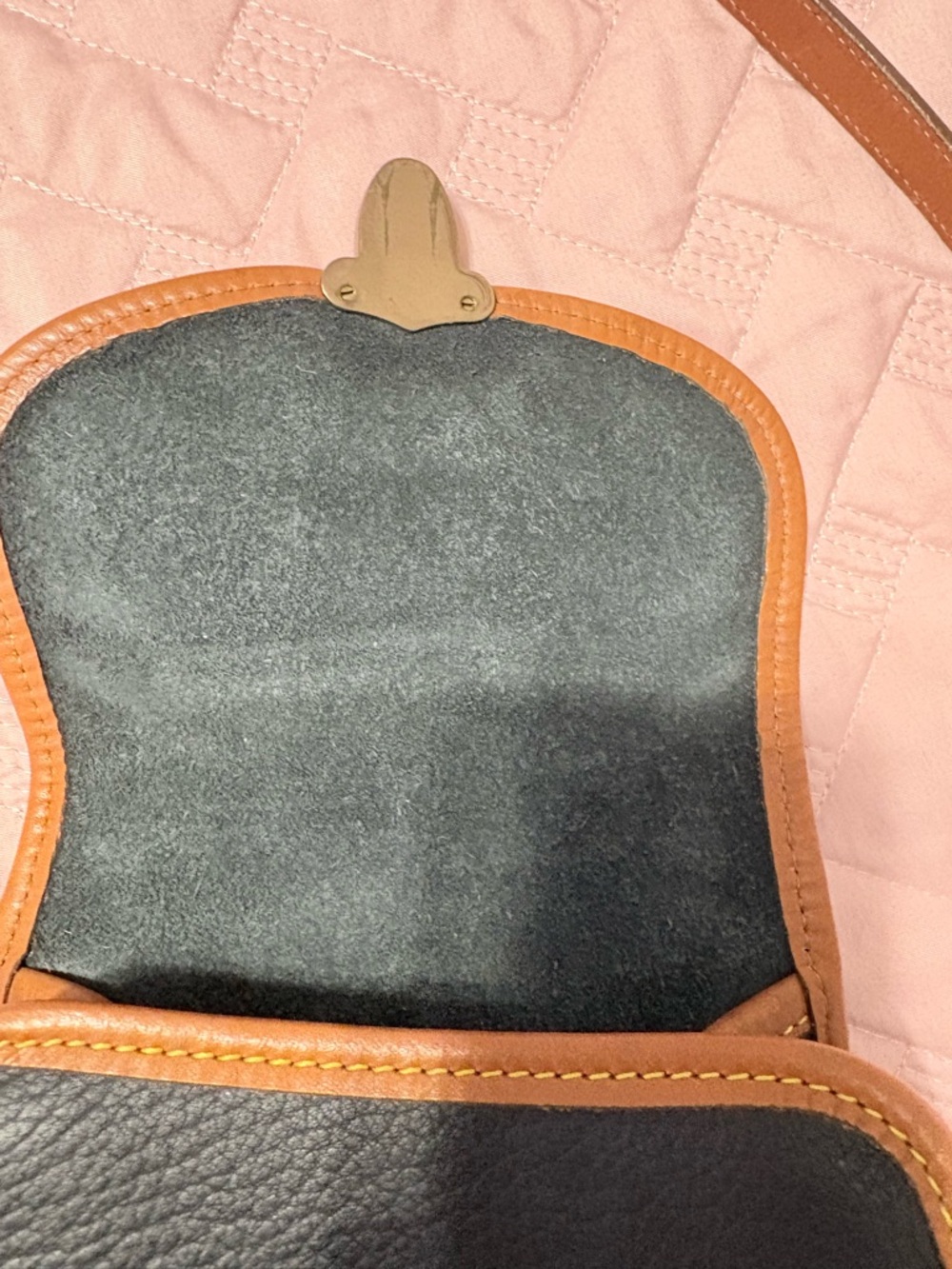 Authentic  Dooney and Bourke Crossbody Bag with Brown Trim and Adjustable Strap - Picture 12 of 12